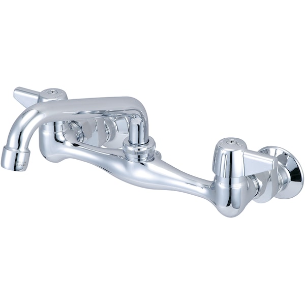 Two Handle Wallmount Kitchen Faucet, NPT, Wallmount, Polished Chrome, Spout Reach: 9.75"